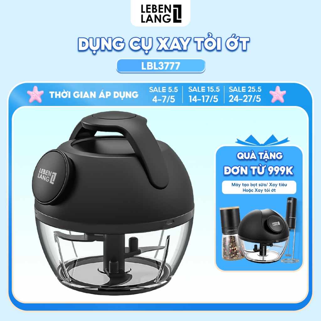 Ảnh Dụng cụ xay tỏi ớt, thực phẩm Lebenlang LBL3777, 170ml, lưỡi dao 3 cánh sắc, dây kéo rút- chính hãng 1