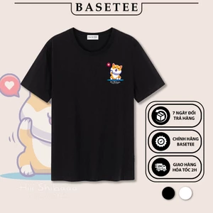 Áo thun đen in hình Hi Shiba co dãn thấm hút mồ hôi đủ size 40-100kg form rộng Basetee Unisex