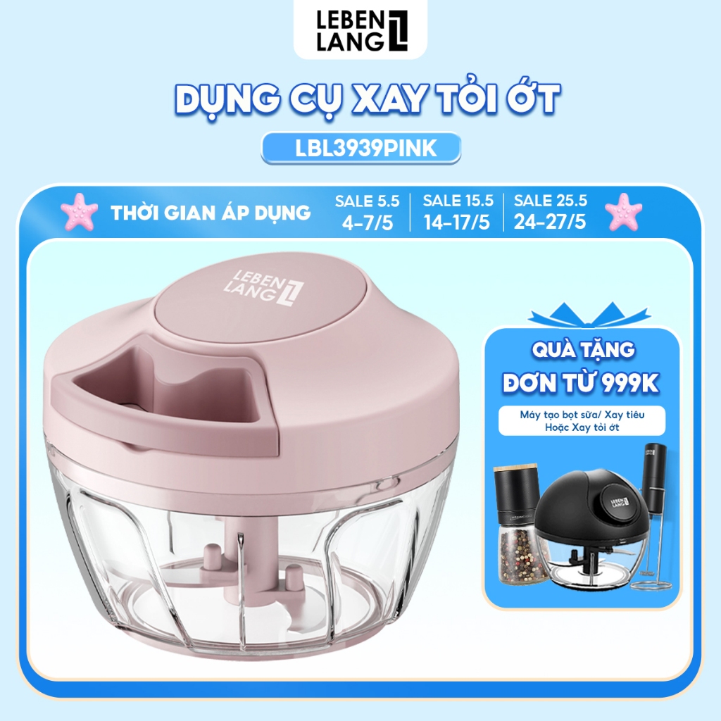 Ảnh Dụng cụ xay tỏi ớt, thực phẩm Lebenlang LBL3939, 450ml, lưỡi xay bén, dây rút tiện lợi - chính hãng 1