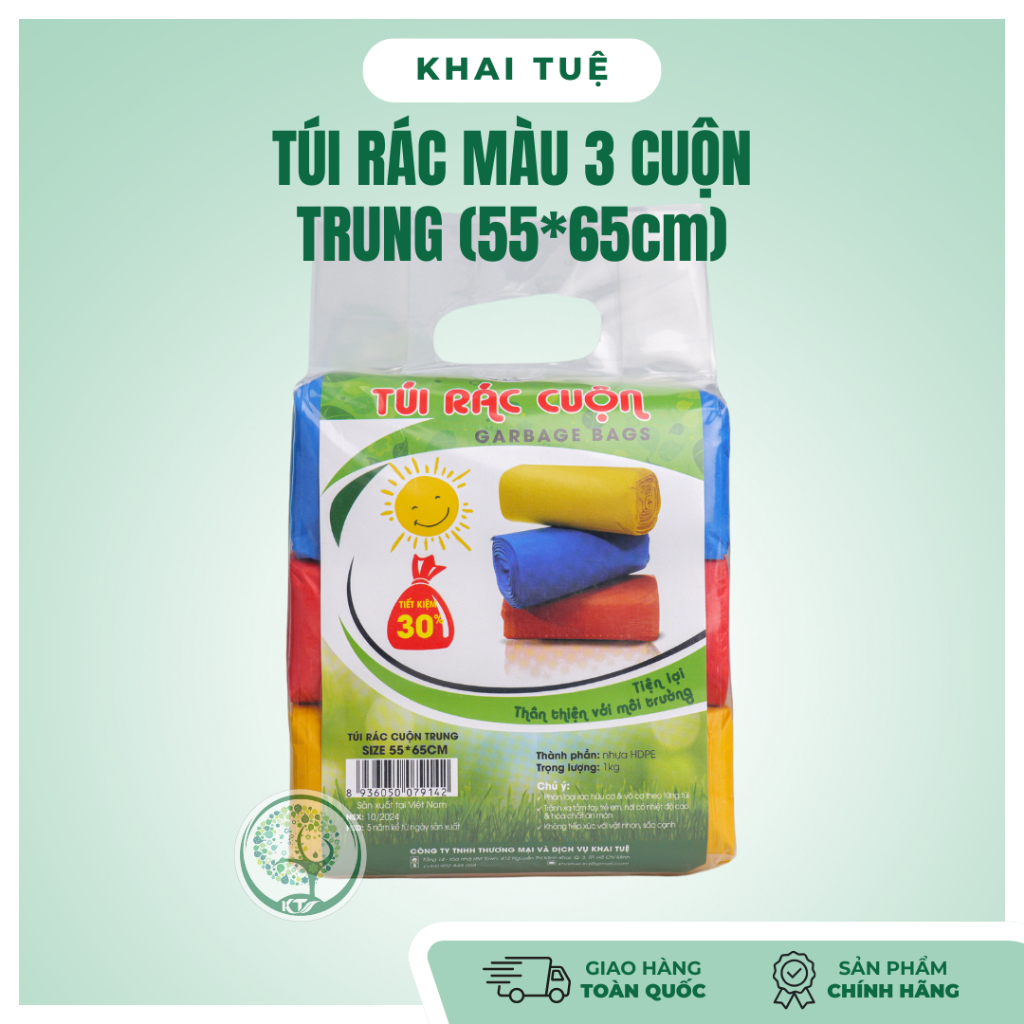 Túi rác màu 3 cuộn Size trung (55*65cm) KHAI TUỆ phục vụ quán ăn nhỏ ...