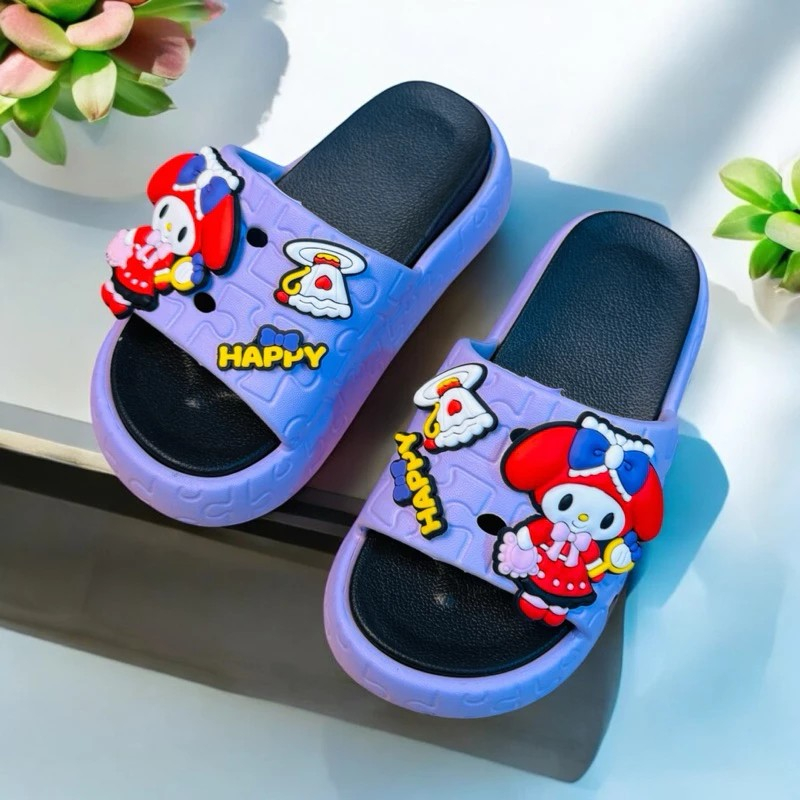 Dép bánh mì thời trang cho bé gái hình thỏ NƠ TÍM lót chống trơn siêu nhẹ cao 4 phân êm chân