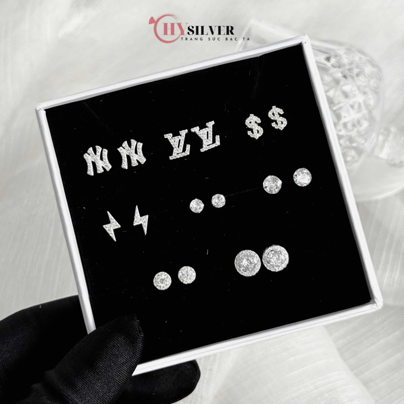 Bông tai bạc CHY SILVER nam nữ đeo được các mẫu bạc thật