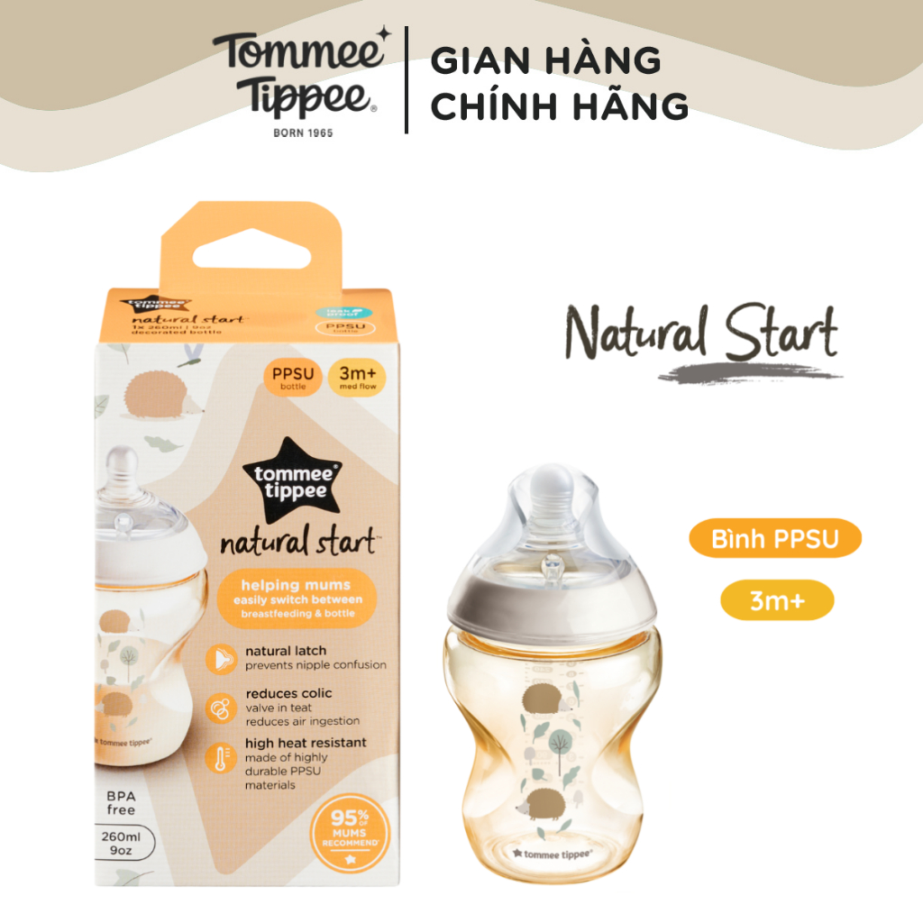 Ảnh Bình Sữa PPSU Ty Siêu Mềm Tự Nhiên Tommee Tippee Natural Start 260ml, Núm Ty Của Bình 3-6 Tháng, Họa Tiết 1
