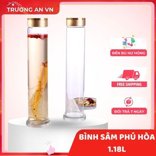 Bình Sâm Phú Hòa, Bình Thuỷ Tinh Phú Hòa Trụ Tròn Ngâm Rượu, Ngâm Sâm, Mật Ong Cao Cấp 1.18 Lít - Trường An VN
