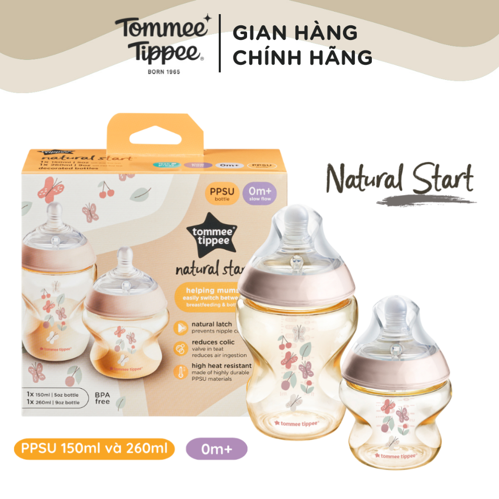Ảnh Bình Sữa PPSU Ty Siêu Mềm Tự Nhiên Tommee Tippee Natural Start, Hồng (Bộ 1 Bình 260ml và 1 Bình 150ml) 1