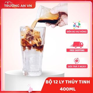 Bộ 12 Ly Cốc Thủy Tinh 8 Góc Cao Uống Bia Úp Ngược 400ML Cẩm Đạt – PCD21003 - Trường An VN