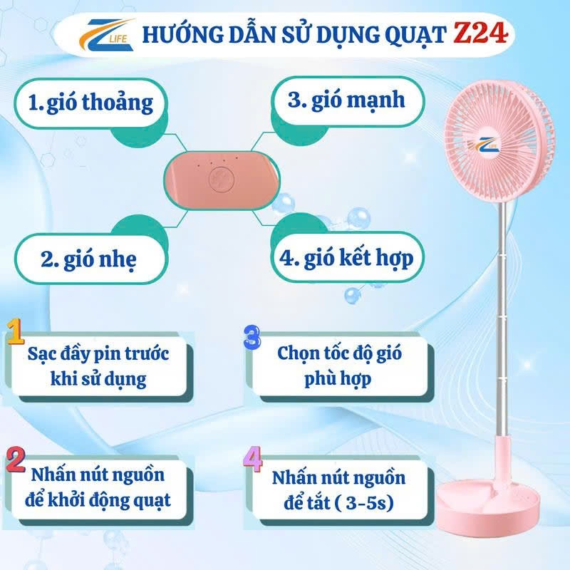 Quạt Tích Điện Pin Trâu Loại To 15.000mAh 4 Tốc Độ Gió, Dùng 20 Giờ, Quạt Sạc Tích Điện Để Bàn Z24