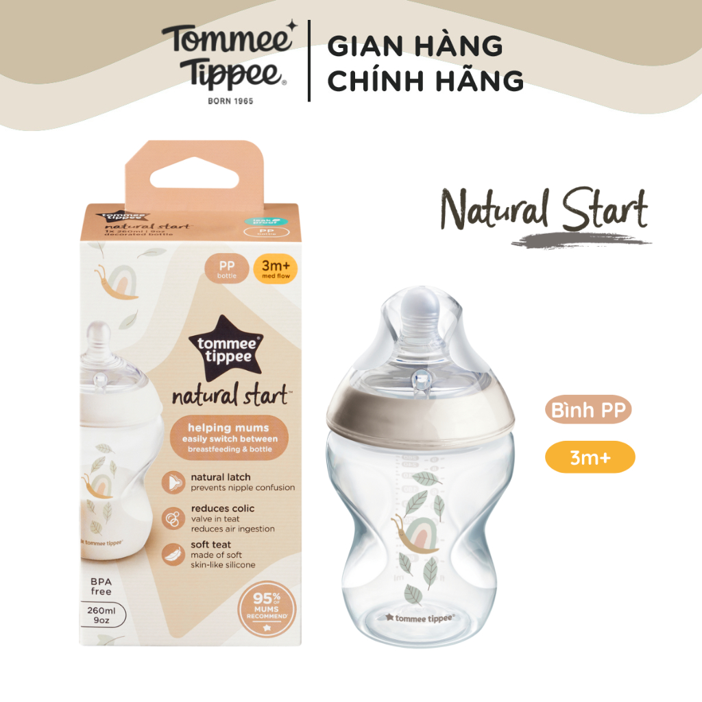 Ảnh Bình Sữa PP Ty Siêu Mềm Tự Nhiên Tommee Tippee Natural Start 260ml, Núm Ty Của Bình 3-6 Tháng - Hoạ Tiết 1
