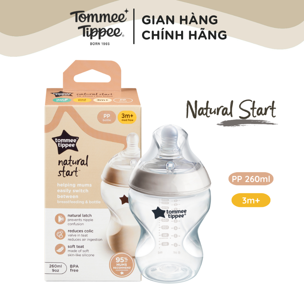 Ảnh Bình Sữa Ty Siêu Mềm Tự Nhiên Tommee Tippee Natural Start 260ml, Núm Ty Của Bình 3-6 Tháng 1