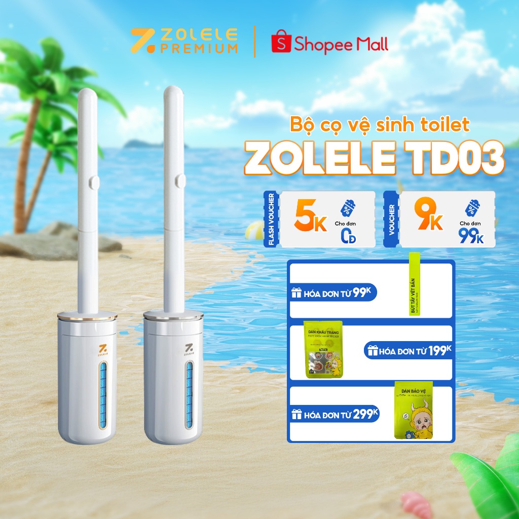 Ảnh Bộ cọ vệ sinh toilet TD03 dùng 1 lần Zolele  (Kèm Miếng Dán Tường) - Chính  Hãng 1