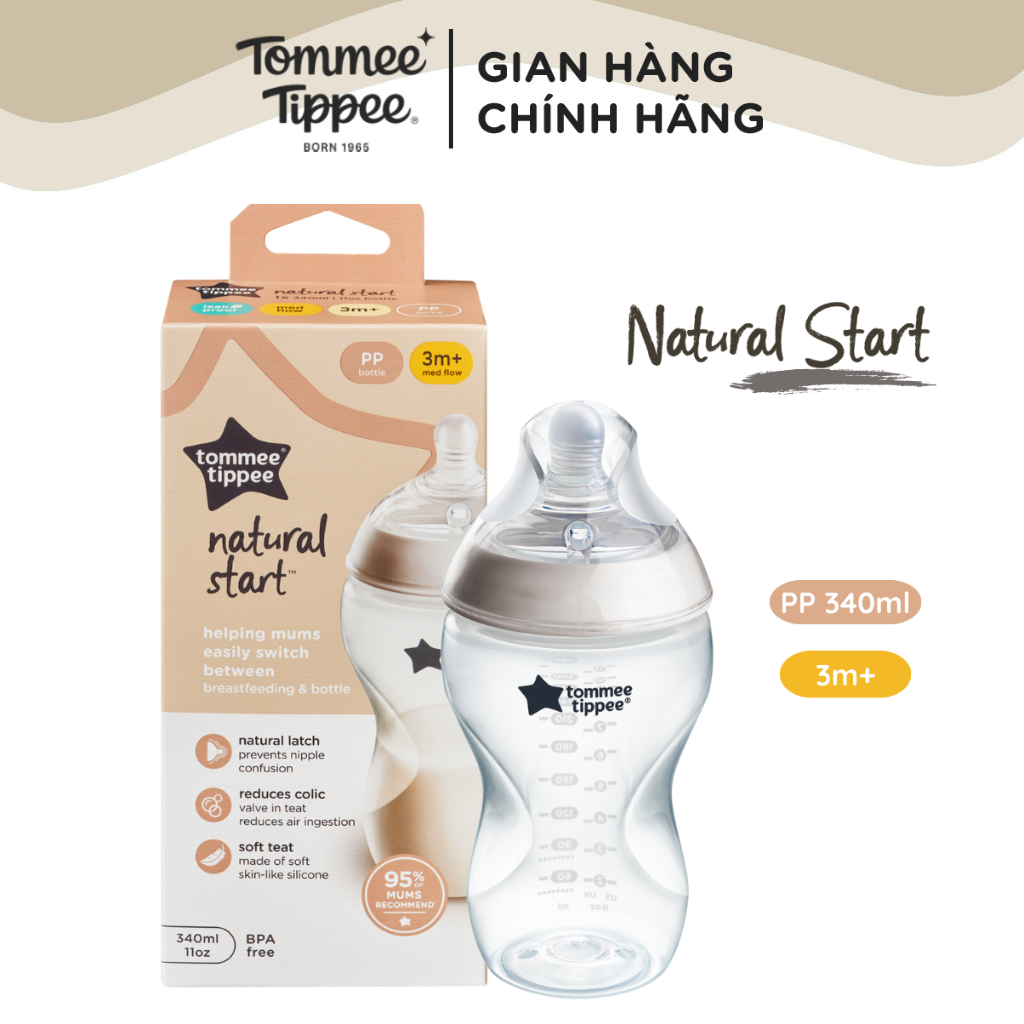 Ảnh Bình Sữa Ty Siêu Mềm Tự Nhiên Tommee Tippee Natural Start PP 340ml, Núm Ty Của Bình 3-6 Tháng 1