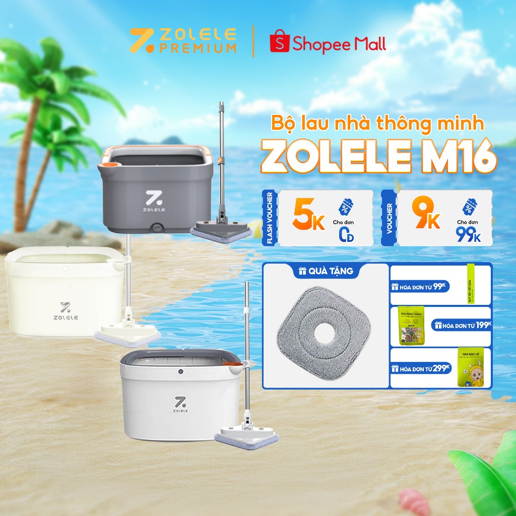 Ảnh Bộ cây lau nhà ZOLELE 360 độ tự vắt 2 ngăn tách riêng nước bẩn M16 - Chính hãng 1