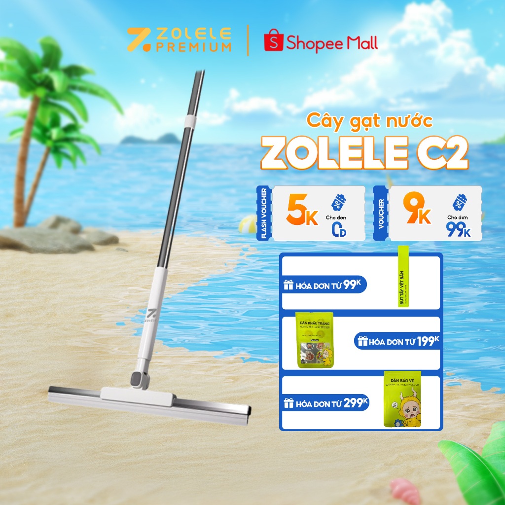 Ảnh Cây gạt nước sàn nhà tắm ZOLELE C2 thanh gạt 50cm đầu xoay 180 - Chính Hãng 1