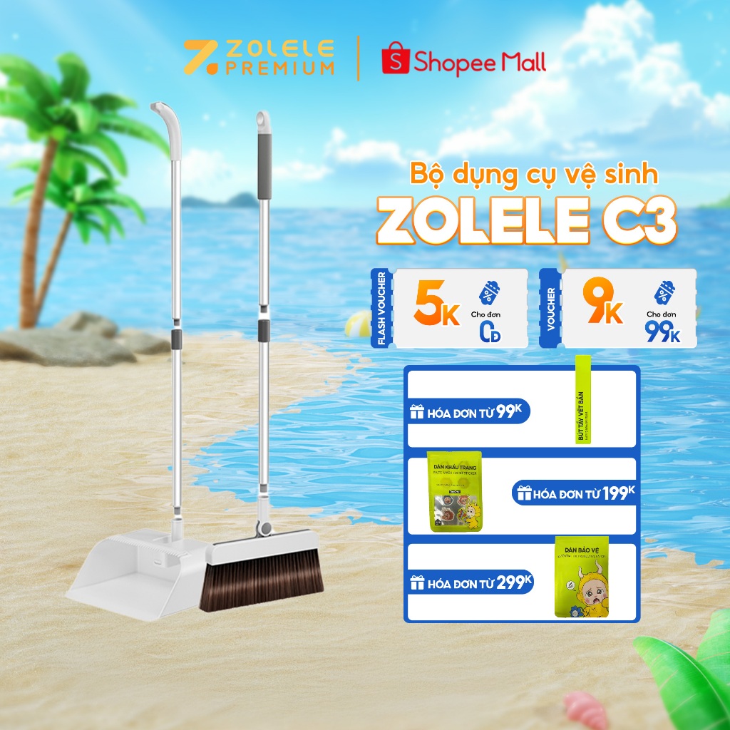 Ảnh Bộ Chổi Quét Nhà Thông Minh Kèm Hốt Rác Gạt Nước C3 Bộ Dụng Cụ Vệ SInh Zolele - Chính Hãng 1