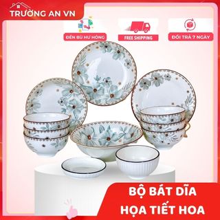TÁCH LẺ Bộ Bát Đĩa HOẠ TIẾT HOA DỪA TRẮNG Cao Cấp Sang Trọng - Trường An VN