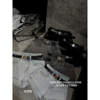 QCL1 3170 Quần sooc jeans cạp cao kèm belt siu tôn dáng xịn sò