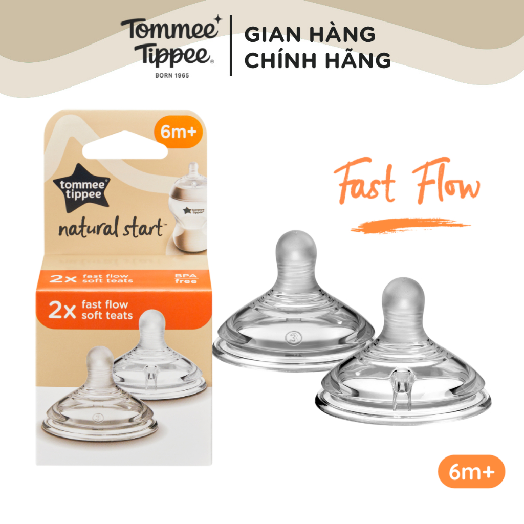 Ảnh Núm Ty Silicon Siêu Mềm Tự Nhiên Cho Bé Tommee Tippee Natural Start Fast Flow Từ 6 Tháng (Vỉ đôi, tách lẻ) 1