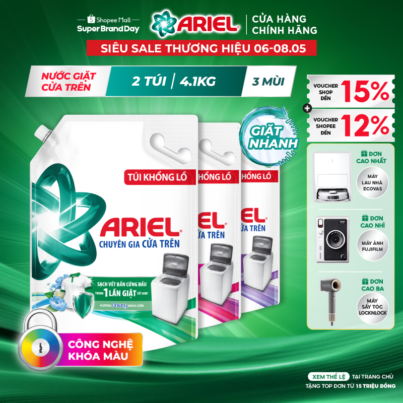 Ảnh Combo 2 Nước Giặt ARIEL Chuyên Gia Cửa Trên Ngăn Lem Màu Hương Downy Nắng Sớm/ Nước Hoa/ Oải Hương Túi 4.1KG 1