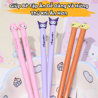 Đũa Tập Ăn Kuromi Cún Vàng Melody Hello Kitty Hình 3D Dễ Thương, Đũa Nhựa Cao Cấp Chịu Được Nhiệt Độ Cao Dành Cho Bé