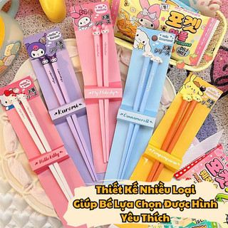 Đũa Tập Ăn Kuromi Cún Vàng Melody Hello Kitty Hình 3D Dễ Thương, Đũa Nhựa Cao Cấp Chịu Được Nhiệt Độ Cao Dành Cho Bé