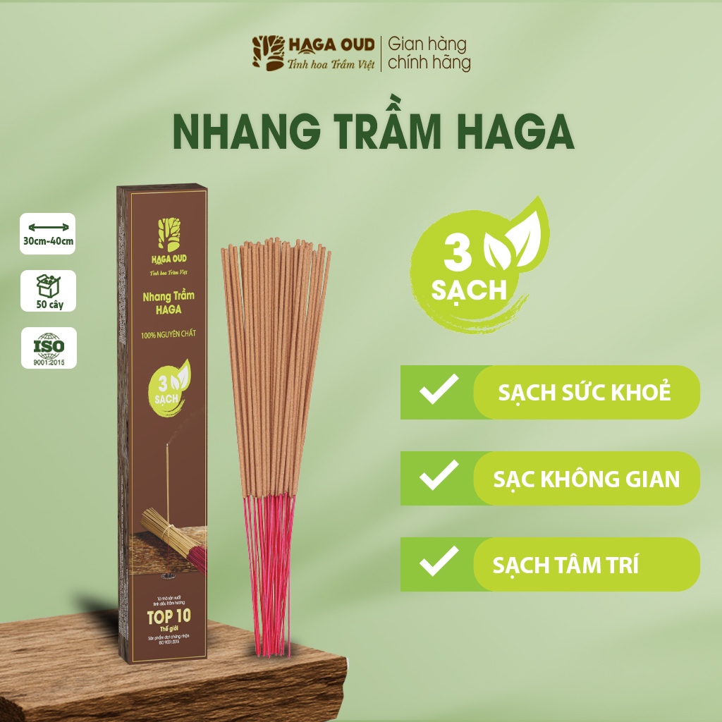 Ảnh Nhang trầm Haga 3 Sạch, Thơm ngọt ấm dễ chịu, Ít khói, An toàn sức khỏe, 50 cây/5 cây - 30cm/40cm 1