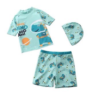 BK39 Đồ bơi bé trai quần đùi+ áo cộc kèm mũ 10-30kg,quần áo bơi bé trai họa tiết khủng long-cá mập