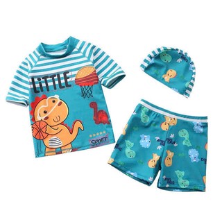BK39 Đồ bơi bé trai quần đùi+ áo cộc kèm mũ 10-30kg,quần áo bơi bé trai họa tiết khủng long-cá mập