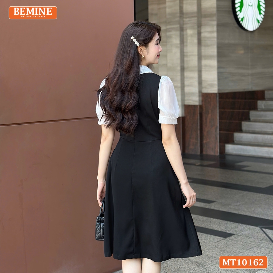 Ảnh Đầm thiết kế BEMINE cổ V giả yếm đinh hoa nơ dáng chữ A phù hợp đi làm-MT10162 4
