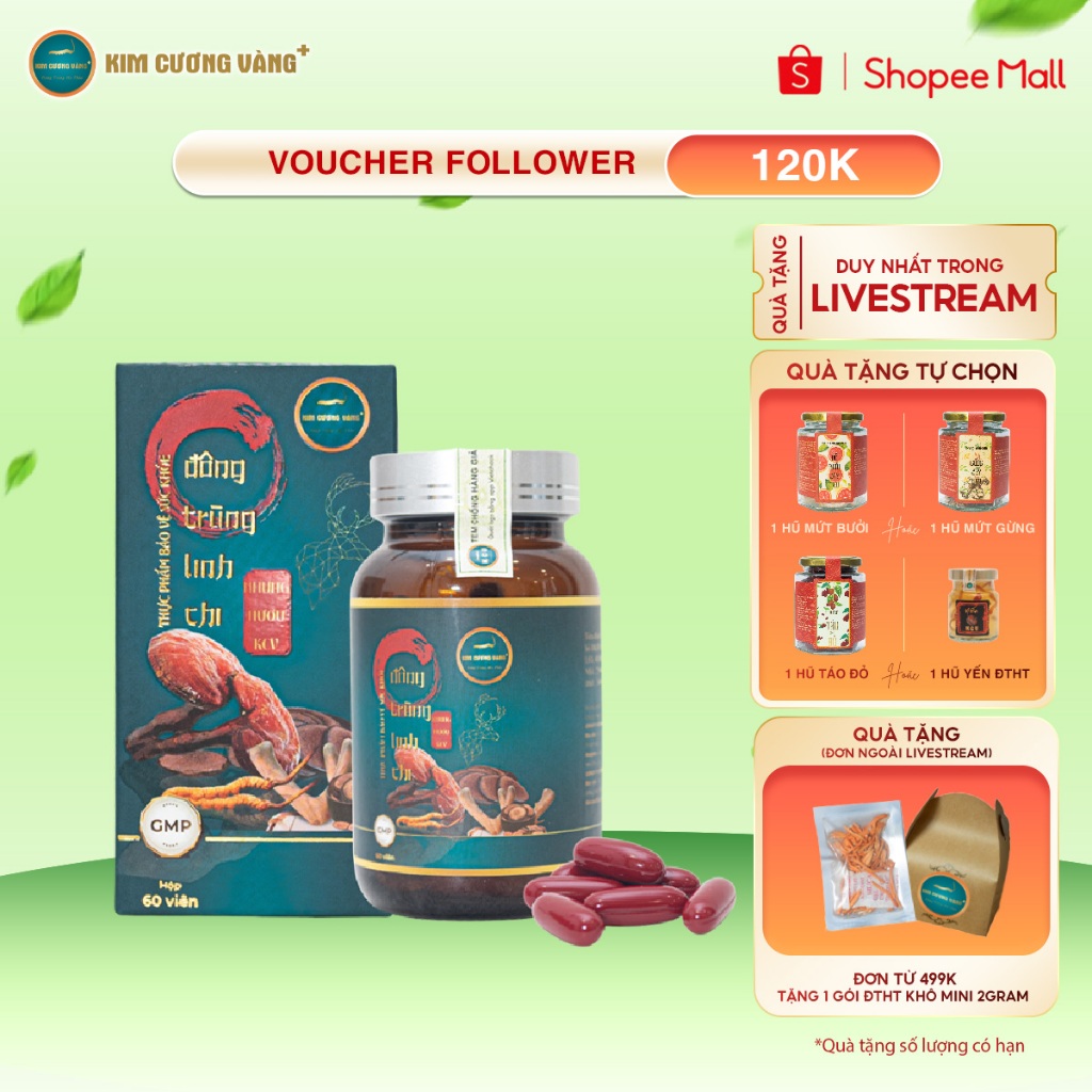 Ảnh Viên Uống Đông Trùng Linh Chi Nhung Hươu Kim Cương Vàng - Tăng Cường Đề Kháng, Bồi Bổ Cơ Thể 60 viên 1