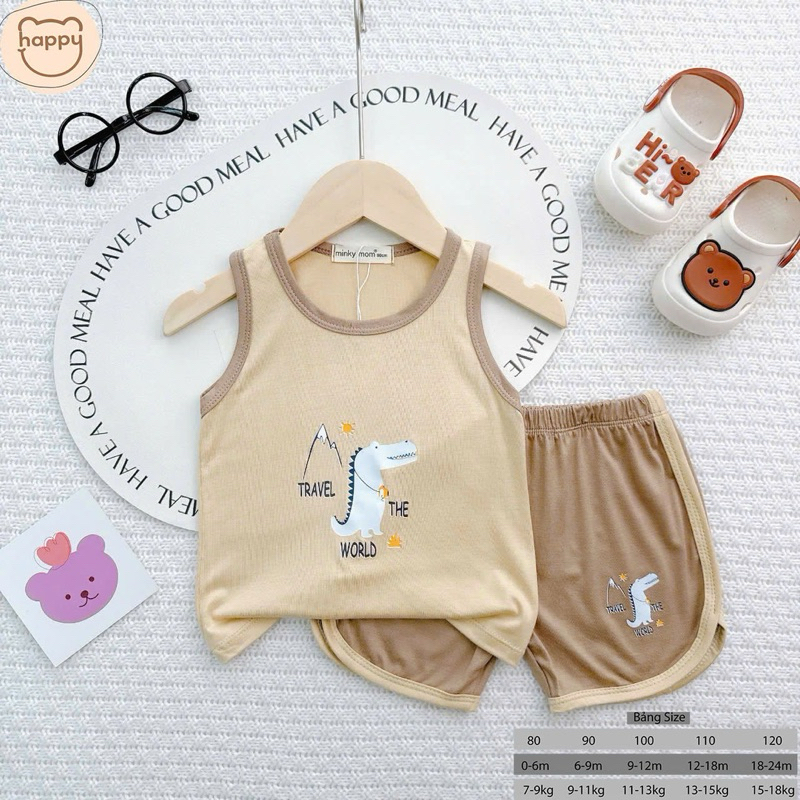 (LPBL 04) Bộ Ba Lỗ In Hình Tai Thú Dễ Thương Chất Vải Thun Lạnh Thoáng Mát Cho Bé Từ 7-18kg