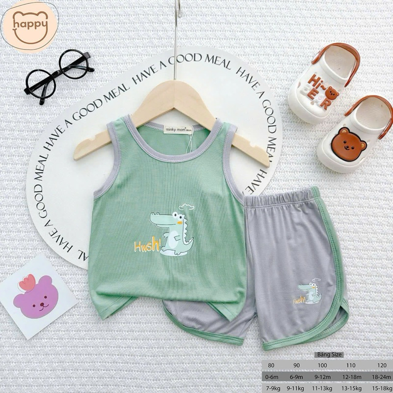 (LPBL 04) Bộ Ba Lỗ In Hình Tai Thú Dễ Thương Chất Vải Thun Lạnh Thoáng Mát Cho Bé Từ 7-18kg