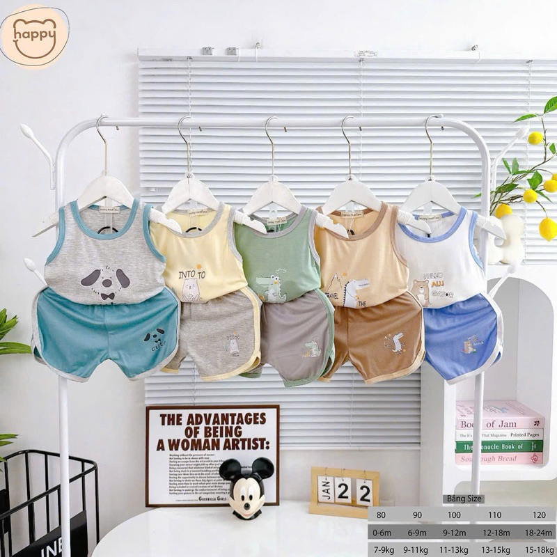 (LPBL 04) Bộ Ba Lỗ In Hình Tai Thú Dễ Thương Chất Vải Thun Lạnh Thoáng Mát Cho Bé Từ 7-18kg