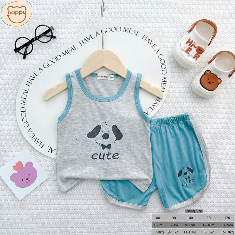(LPBL 04) Bộ Ba Lỗ In Hình Tai Thú Dễ Thương Chất Vải Thun Lạnh Thoáng Mát Cho Bé Từ 7-18kg