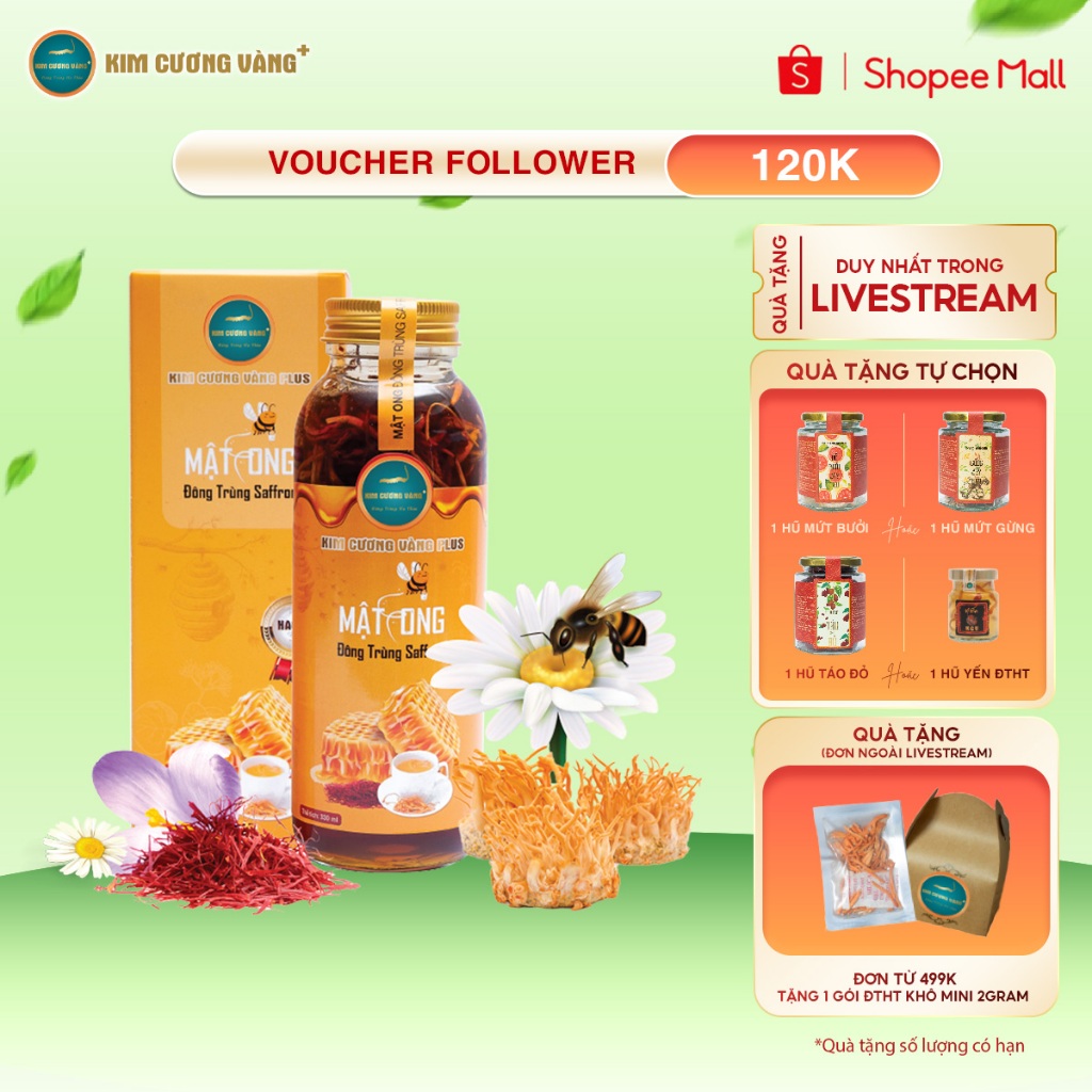 Ảnh Mật Ong Đông Trùng Hạ Thảo Saffron Kim Cương Vàng - Hỗ Trợ Giảm Cân, Cải Thiện Giấc Ngủ (330ml/Chai) 1