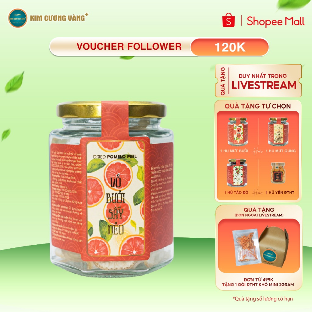 Ảnh Vỏ Bưởi Sấy Lạnh Nguyên Chất Kim Cương Vàng Giảm Đờm Chữa Ho Khan Tiếng Tăng Đề Kháng Lọ 60 Gram 1