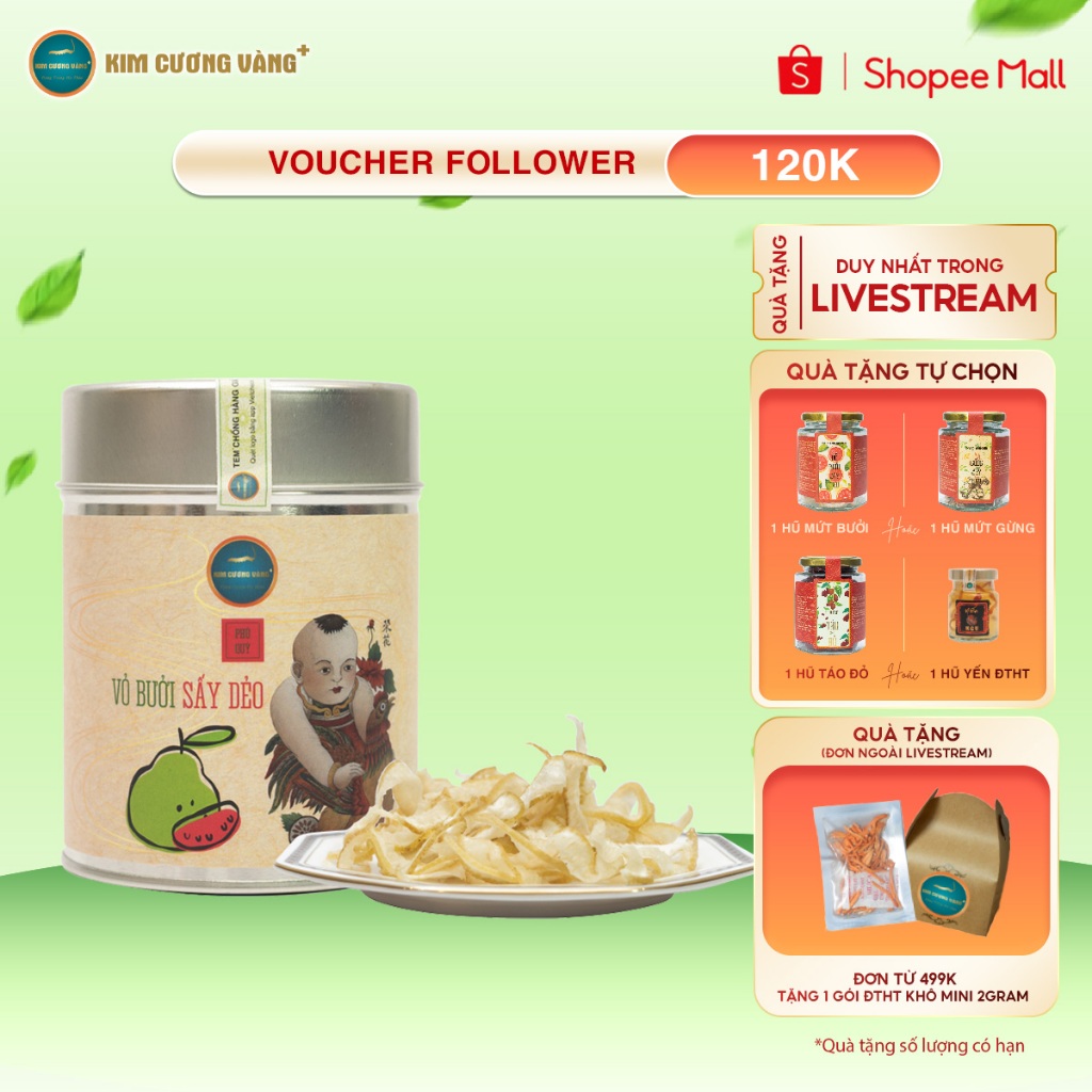 Ảnh Vỏ Bưởi Sấy Dẻo Kim Cương Vàng - Hương Vị Tự Nhiên, Hỗ Trợ Giảm Cân, Ngăn Ngừa Lão Hóa (60Gr/Hộp) 1