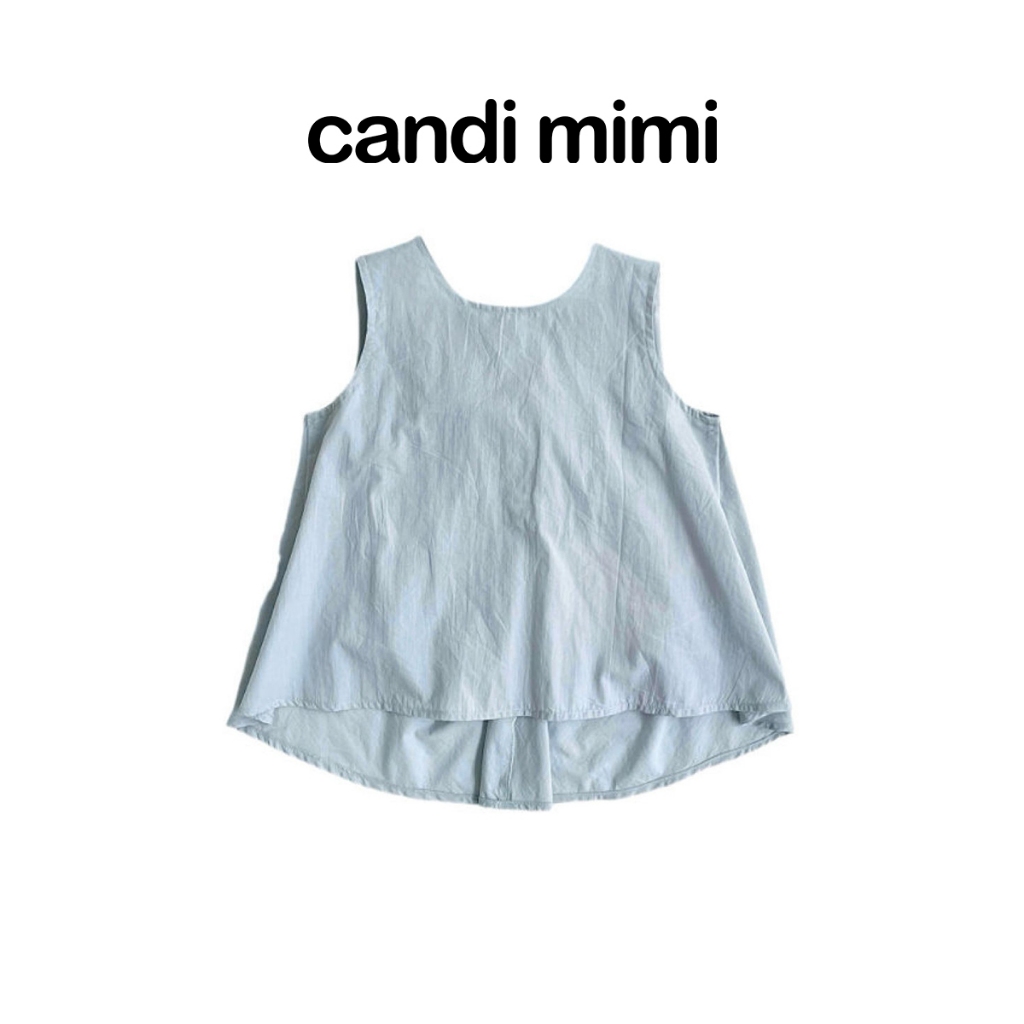 CANDI MIMI Áo thô cotton khoét nách lưng áo nơ - Phong cách Hàn Quốc