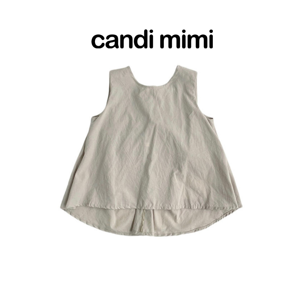 CANDI MIMI Áo thô cotton khoét nách lưng áo nơ - Phong cách Hàn Quốc