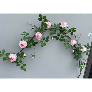 Dây Hoa Hồng Pháp cổ dài 1,7 m, gồm 7 hoa, 8 nụ. Thân rêu giống thật, hàng cao cấp (1 dây kèm 2 ghim móc và dây thắt)