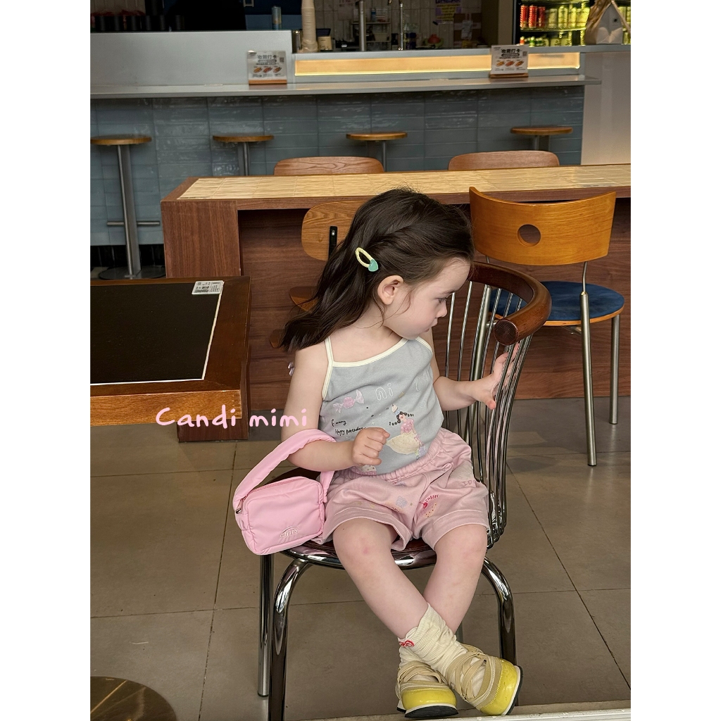 CANDI MIMI Áo hai dây cotton đính cánh nổi dễ thương - Phong cách Hàn Quốc