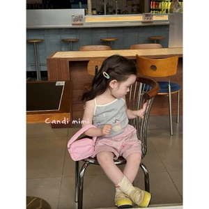 CANDI MIMI Áo hai dây cotton đính cánh nổi dễ thương - Phong cách Hàn Quốc