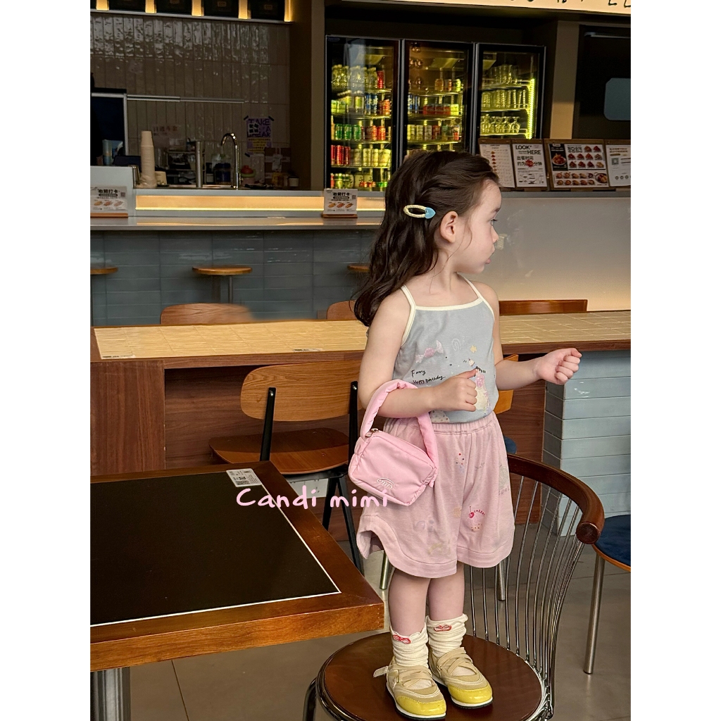 CANDI MIMI Áo hai dây cotton đính cánh nổi dễ thương - Phong cách Hàn Quốc