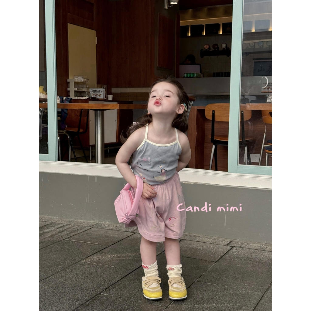 CANDI MIMI Áo hai dây cotton đính cánh nổi dễ thương - Phong cách Hàn Quốc