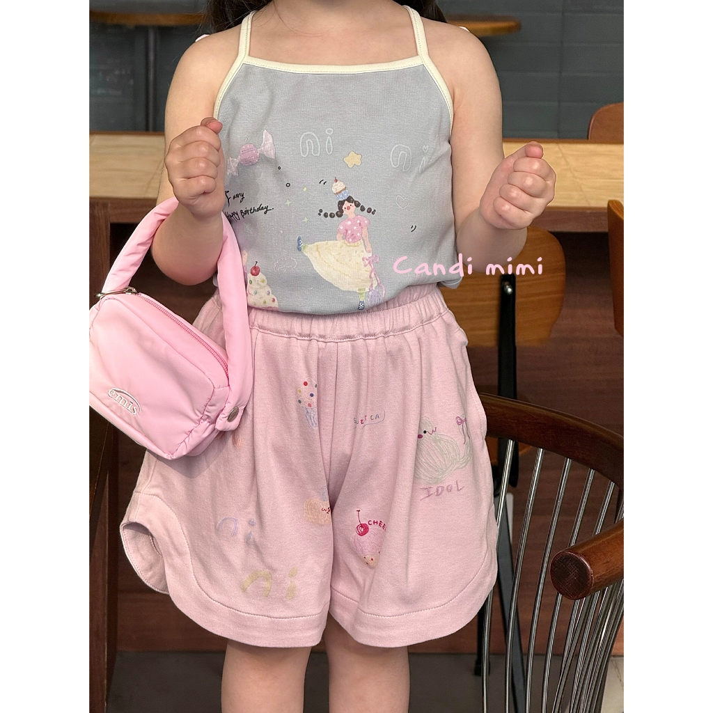 CANDI MIMI Áo hai dây cotton đính cánh nổi dễ thương - Phong cách Hàn Quốc