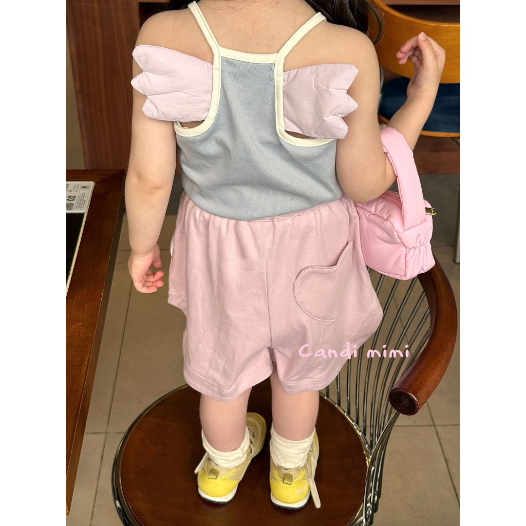 CANDI MIMI Áo hai dây cotton đính cánh nổi dễ thương - Phong cách Hàn Quốc