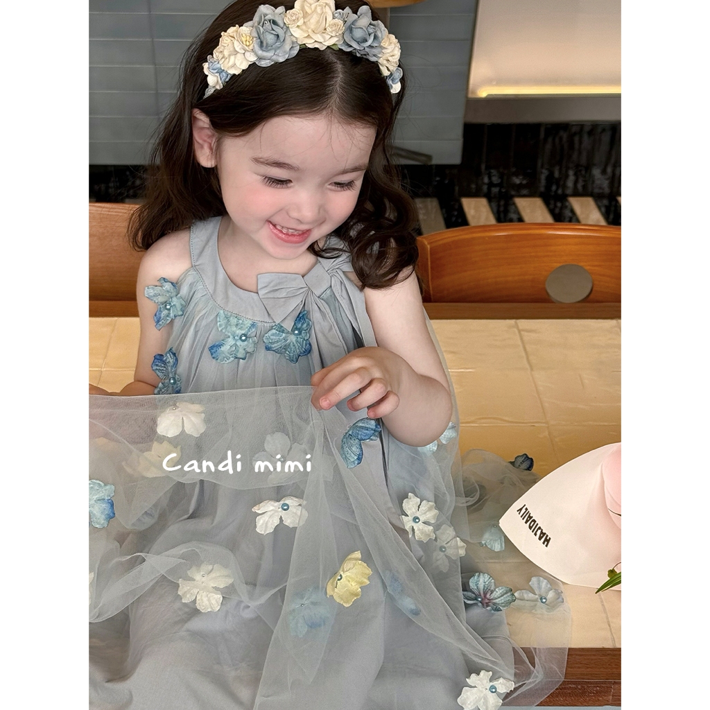 CANDI MIMI Váy cổ yếm đính hoa nổi cao cấp - Phong cách Hàn Quốc