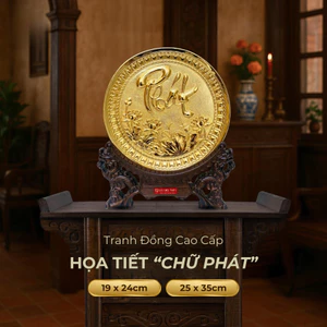 Tranh Đĩa Đồng Chữ Phát , Mạ Vàng 24K - Đồ Đồng Cao Cấp - Cửu Diệu Thiên