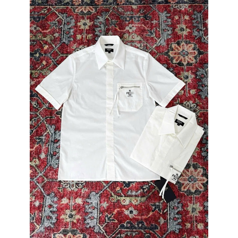 ⚡️[Hight Quality] Áo Sơ Mi 1-Fe1 Ngắn Tay Cổ Bẻ Shirt Cotton White - Điểm Nhấn Logo Phối Túi Khóa Độc Đáo Qccc Nam Nữ