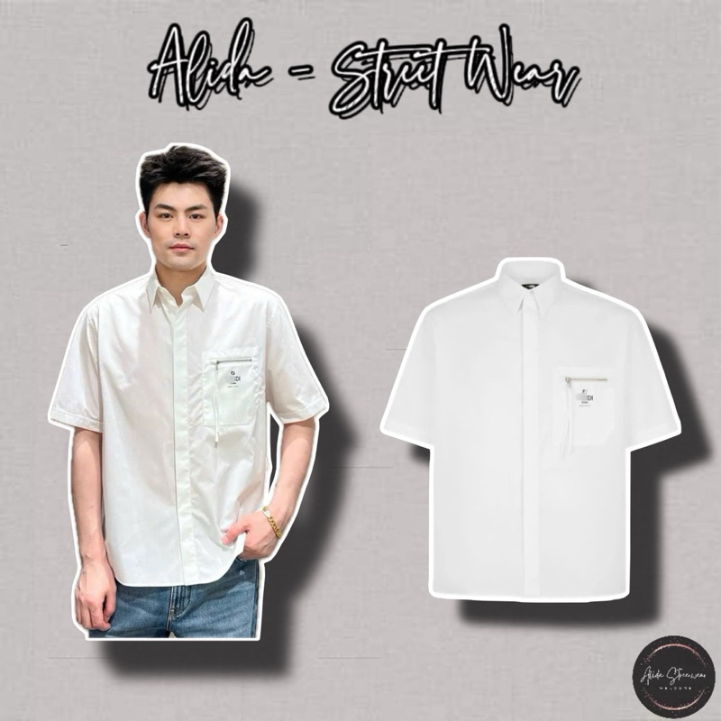 ⚡️[Hight Quality] Áo Sơ Mi 1-Fe1 Ngắn Tay Cổ Bẻ Shirt Cotton White - Điểm Nhấn Logo Phối Túi Khóa Độc Đáo Qccc Nam Nữ