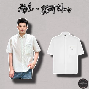 ⚡️[Hight Quality] Áo Sơ Mi 1-Fe1 Ngắn Tay Cổ Bẻ Shirt Cotton White - Điểm Nhấn Logo Phối Túi Khóa Độc Đáo Qccc Nam Nữ
